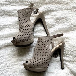 Grey Platform Caged Heels